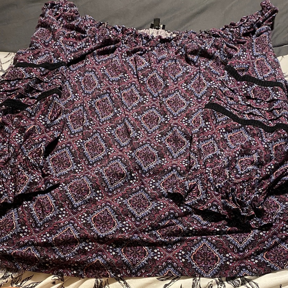 Lane Bryant Burgundy and Black Geometric Blouse